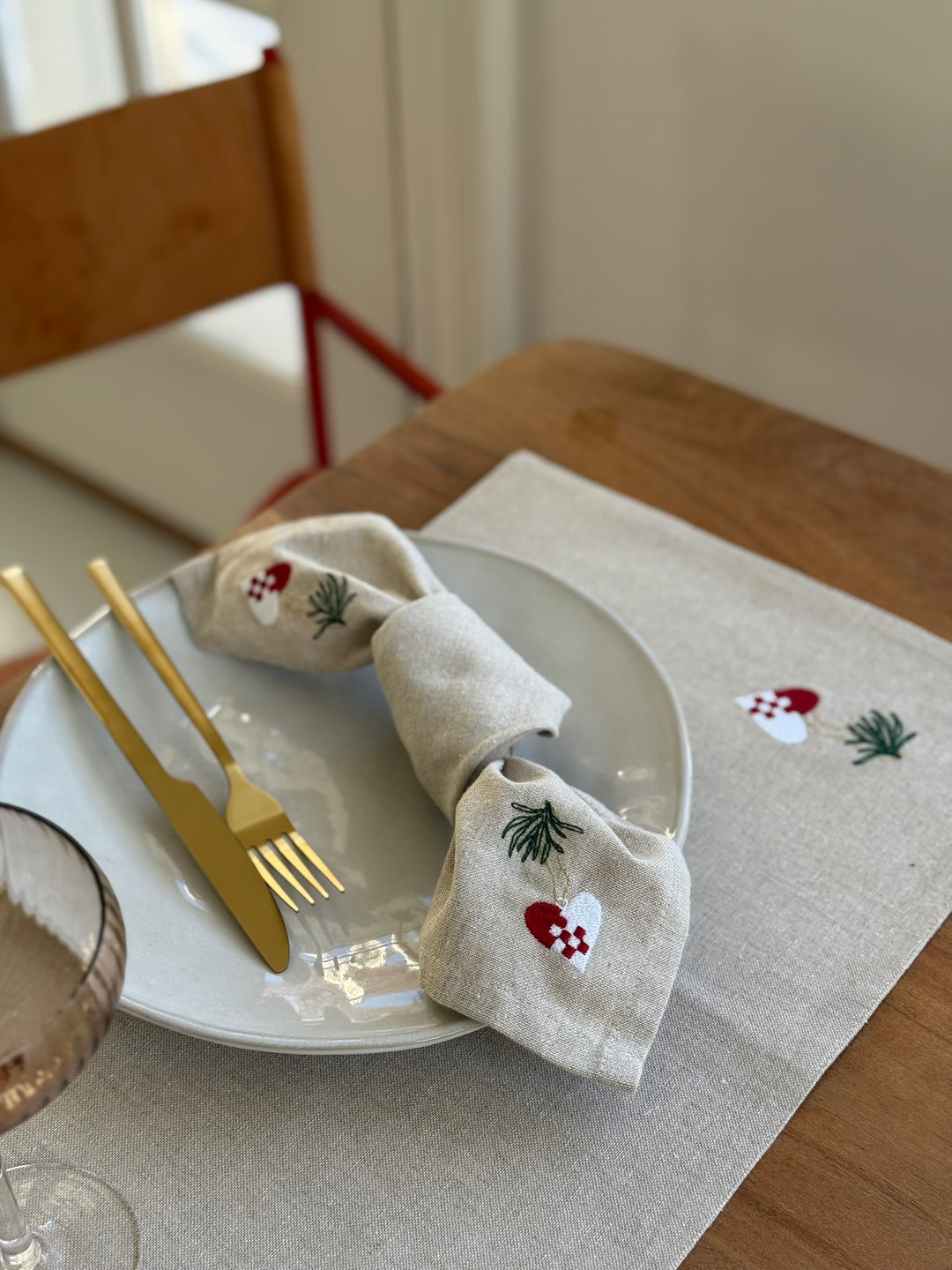 Julemundserviet m Hjerte Broderi (40x40cm)