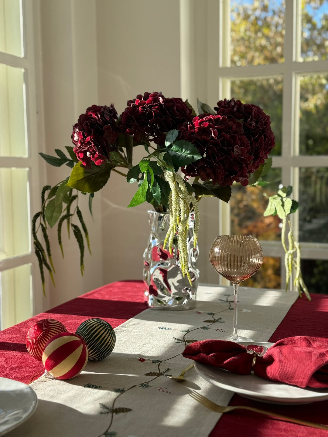 3 stk. Hortensia Blomster i Bordeaux (H55cm)