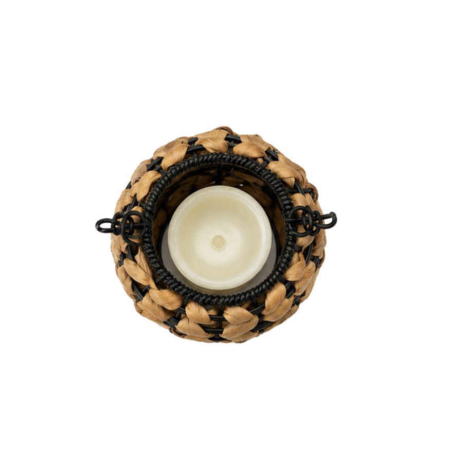 Lanterne m. LED Lys Sort/Natur (H15cm)