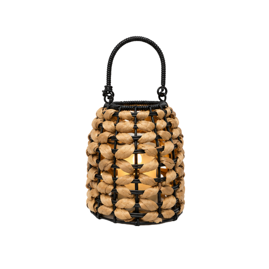 Lanterne m. LED Lys Sort/Natur (H15cm)
