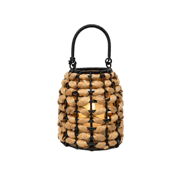 Lanterne m. LED Lys Sort/Natur (H15cm)
