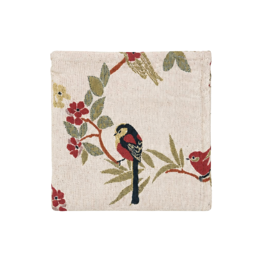 Plaid Jacquard Bomuld m. Fugle 125x150cm Hvid