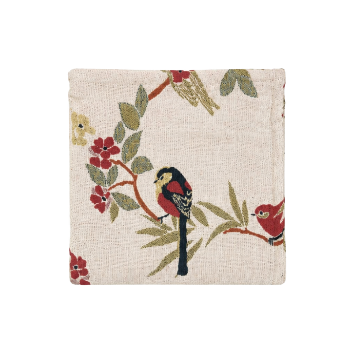 Plaid Jacquard Bomuld m. Fugle 125x150cm Hvid