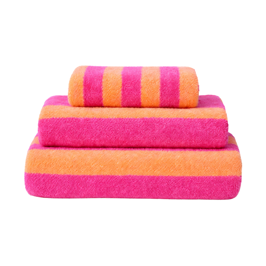 Badehåndklæde ANNI m. Striber i Lyserød (70x140cm)