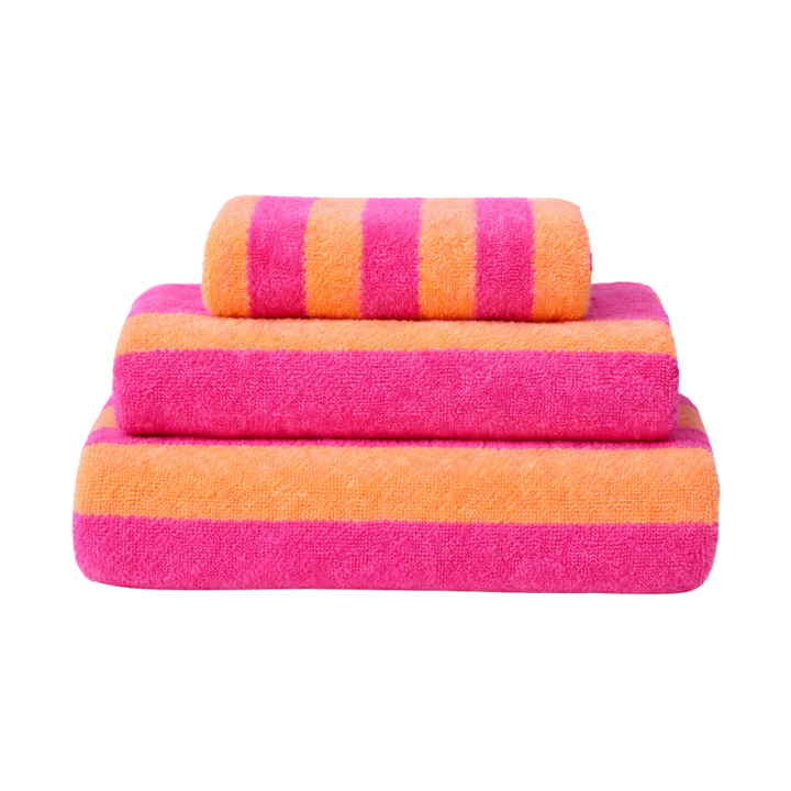 Badehåndklæde ANNI m. Striber i Lyserød (70x140cm)