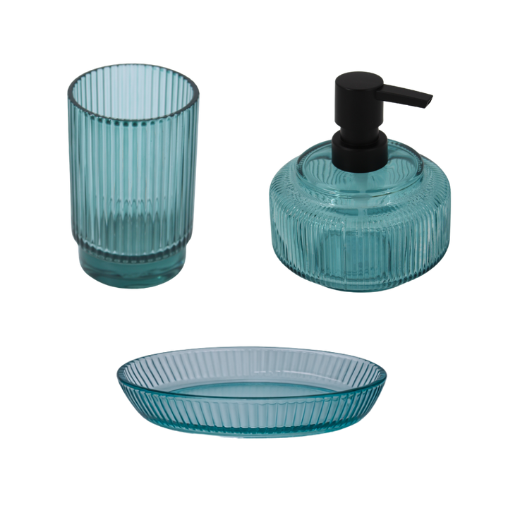 Badeværelsessæt CARICE i Blå Glas (3 dele)