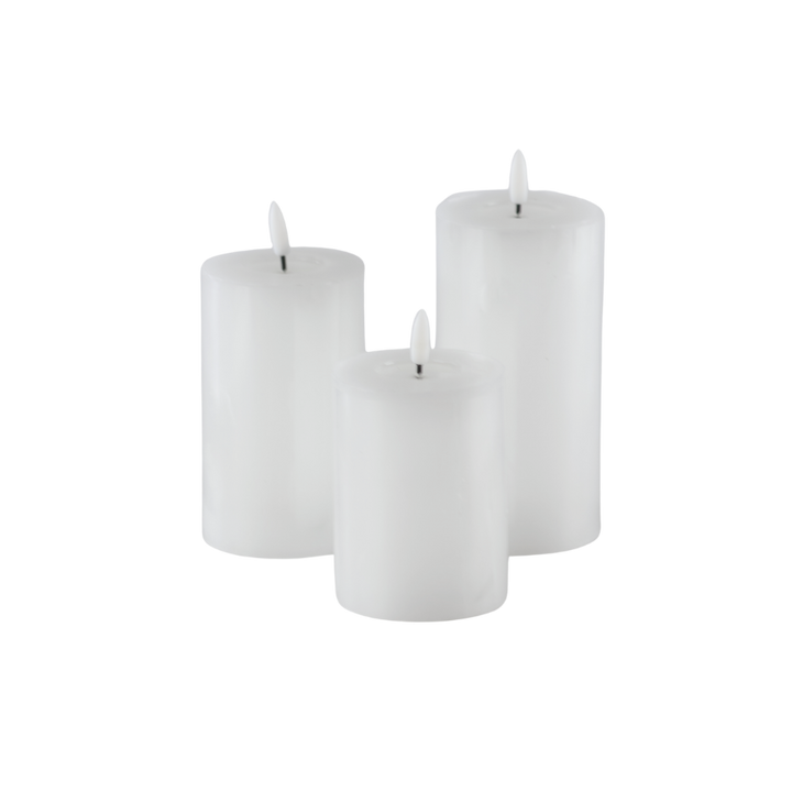 Bloklys Resin 3D Flamme m. Fjernbetjening Hvid 3 stk