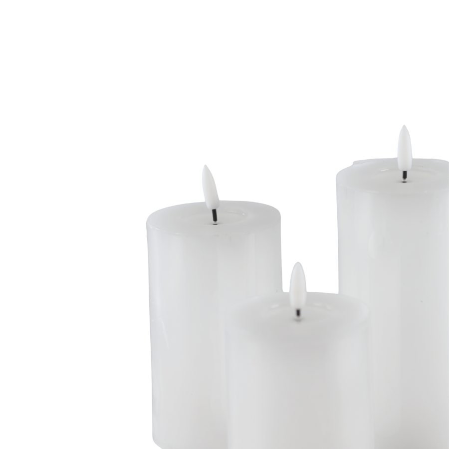 Bloklys Resin 3D Flamme m. Fjernbetjening Hvid 3 stk