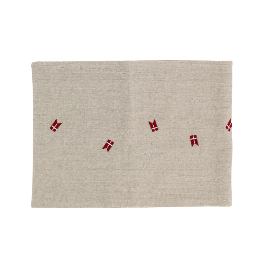Bordløber m. Broderet Dansk Flag (30x180cm) Hørfarve