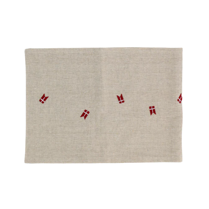 Bordløber m. Broderet Dansk Flag (30x180cm) Hørfarve