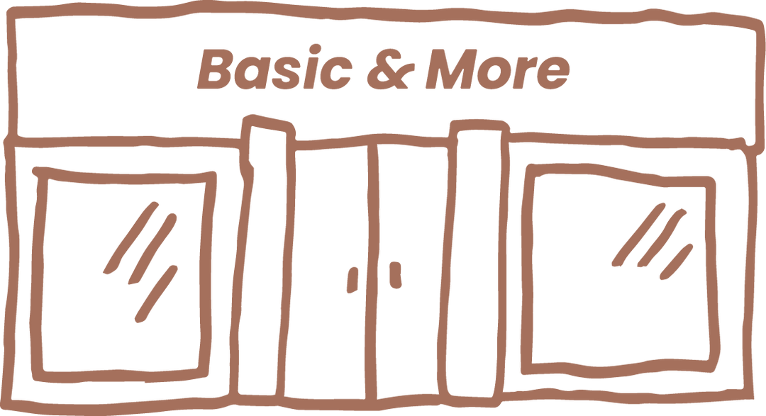 Stregtegning af Basic & More butiksfacade