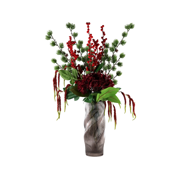Evighedsbuket December m. Røde Bær og Hortensia