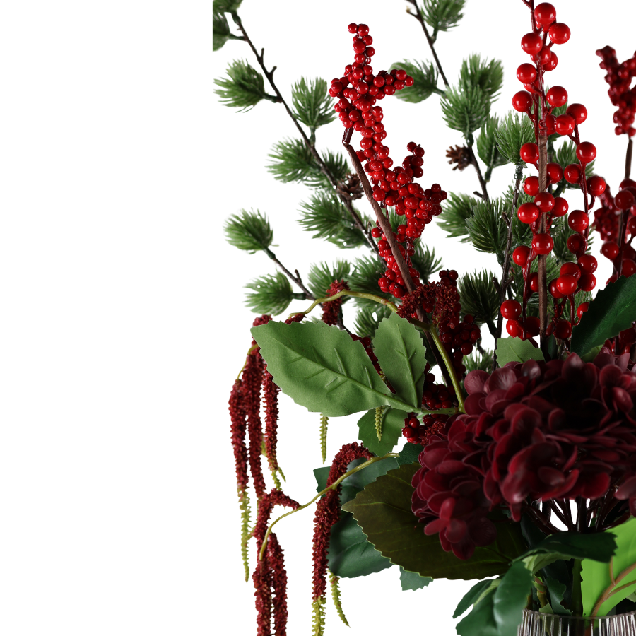 Evighedsbuket December m. Røde Bær og Hortensia