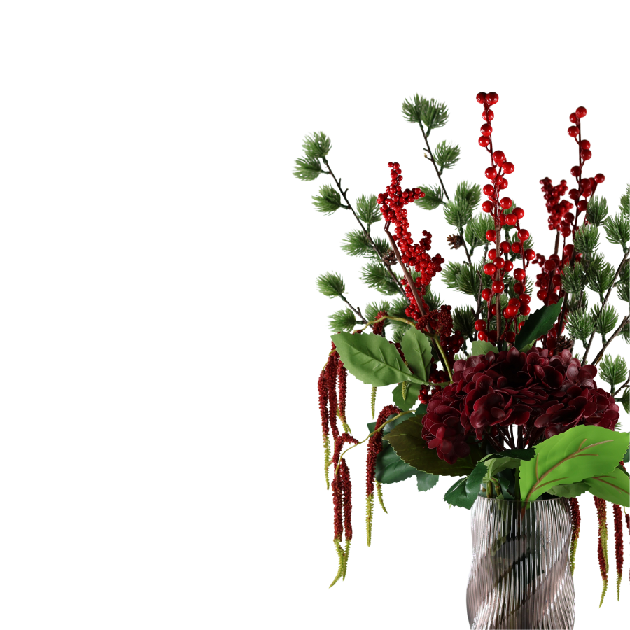 Evighedsbuket December m. Røde Bær og Hortensia