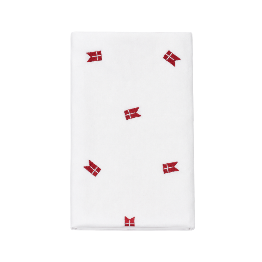 Dug m. Broderet Dansk Flag. (140x270cm) Hvid
