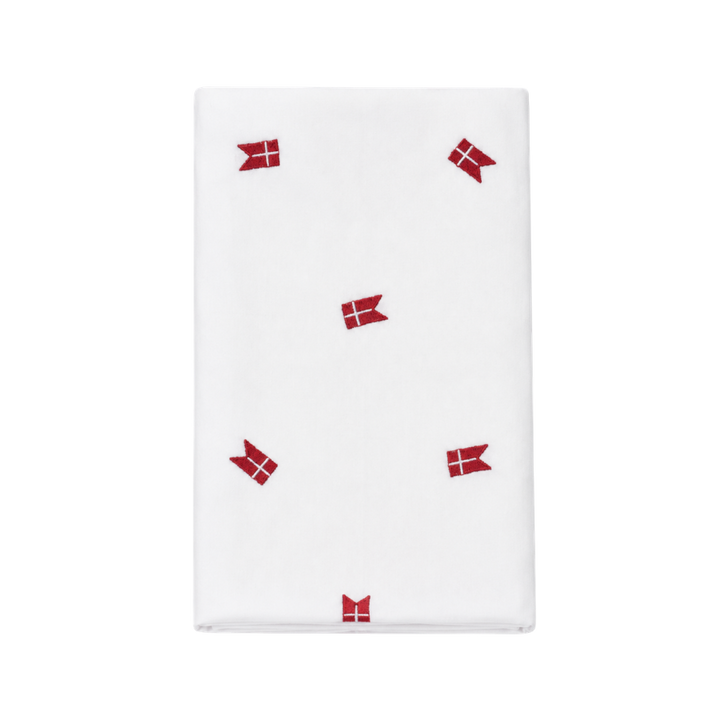 Dug m. Broderet Dansk Flag. (140x270cm) Hvid