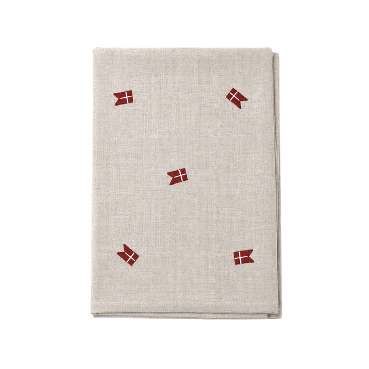 Dug m. Broderet Dansk Flag ( 140x270cm) Hørfarve