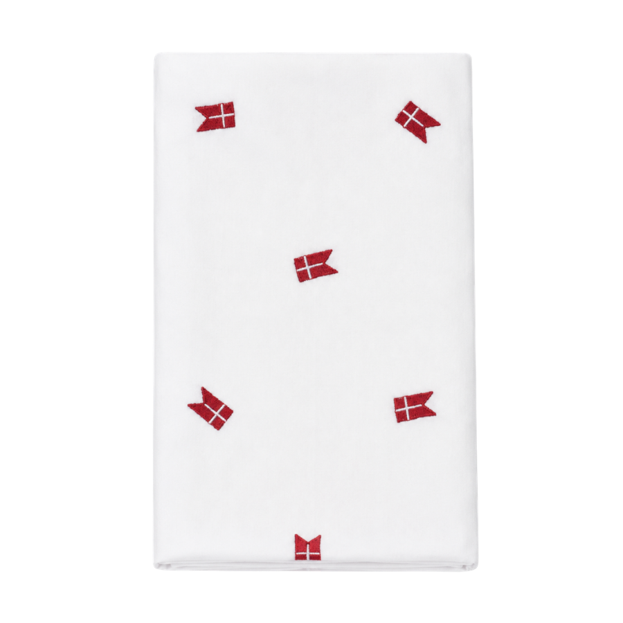 Dug m. Broderet Dansk Flag. (140x320cm) Hvid