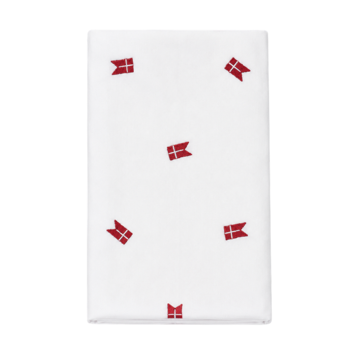 Dug m. Broderet Dansk Flag. (140x320cm) Hvid