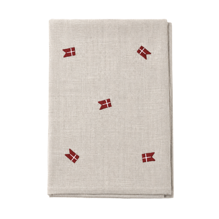 Dug m. Broderet Dansk Flag. (140x320cm) Hørfarve