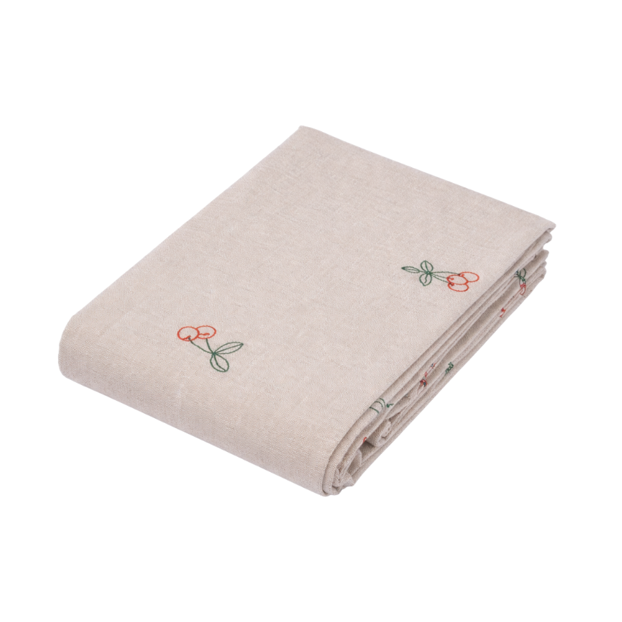 Dug m. Broderet Kirsebær (140x320cm) Camel Beige