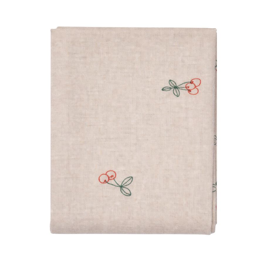 Dug m. Broderet Kirsebær (140x320cm) Camel Beige
