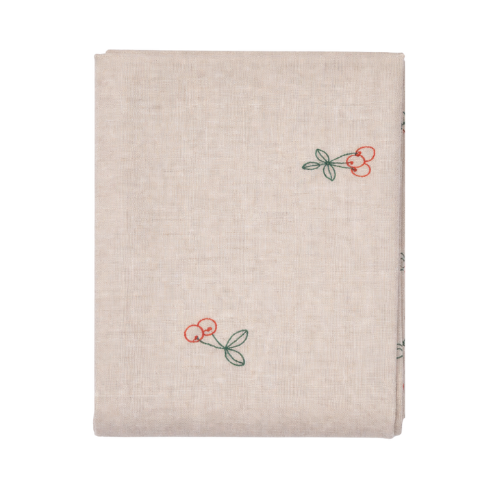Dug m. Broderet Kirsebær (140x320cm) Camel Beige