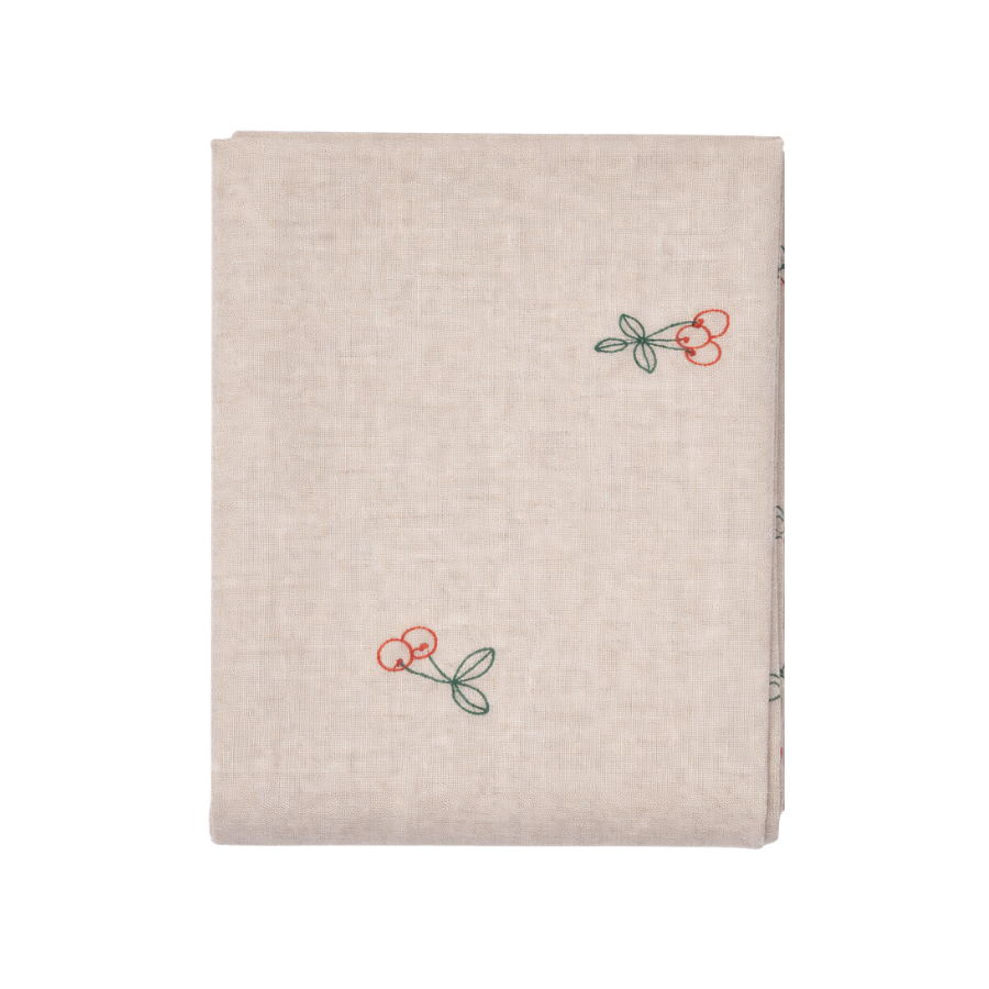 Dug m. Broderet Kirsebær (140x270cm) Camel beige