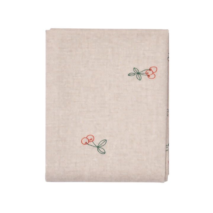 Dug m. Broderet Kirsebær (140x270cm) Camel beige