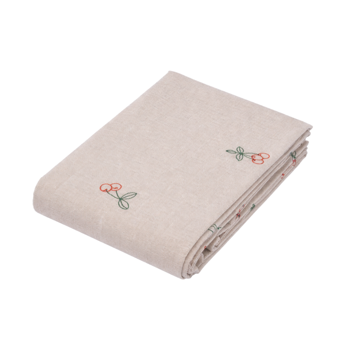 Dug m. Broderet Kirsebær (140x270cm) Camel beige