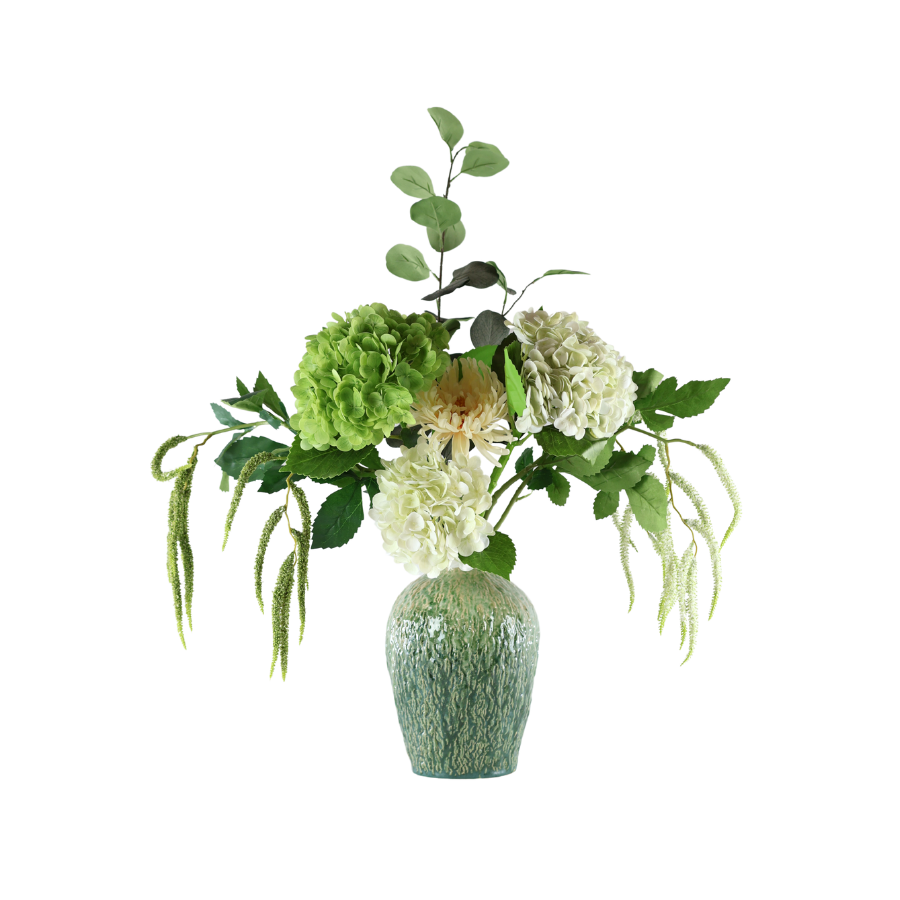 Evighedsbuket Nordisk Natur m. Hvide og Grønne Blomster