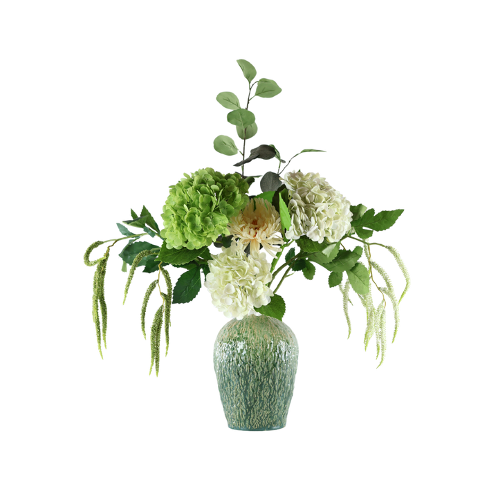 Evighedsbuket Nordisk Natur m. Hvide og Grønne Blomster