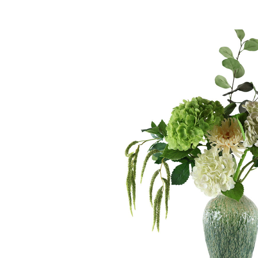 Evighedsbuket Nordisk Natur m. Hvide og Grønne Blomster