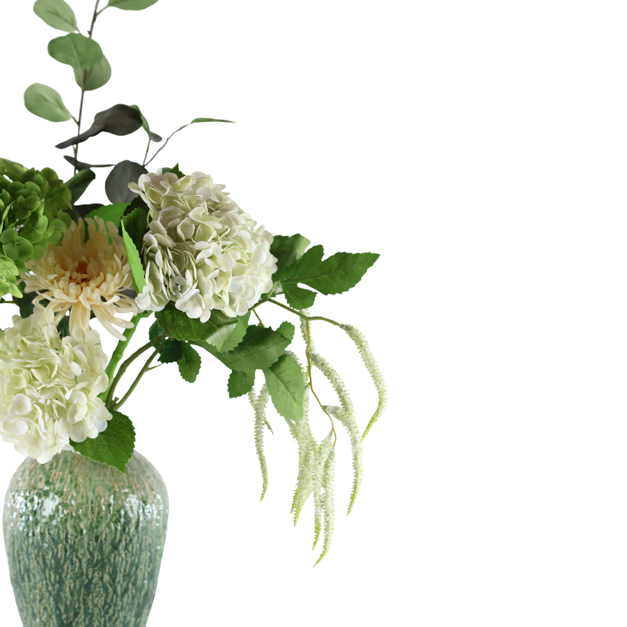 Evighedsbuket Nordisk Natur m. Hvide og Grønne Blomster