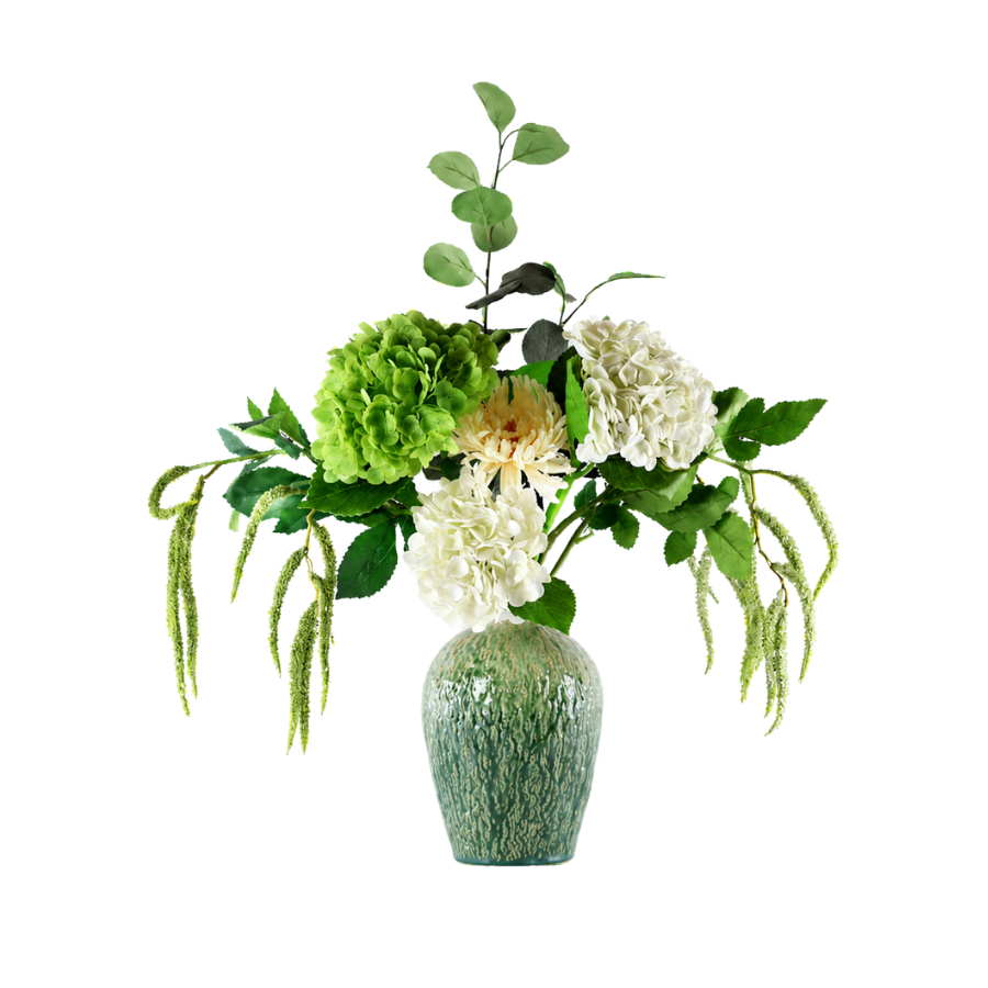 Evighedsbuket Nordisk Natur m. Hvide og Grønne Blomster