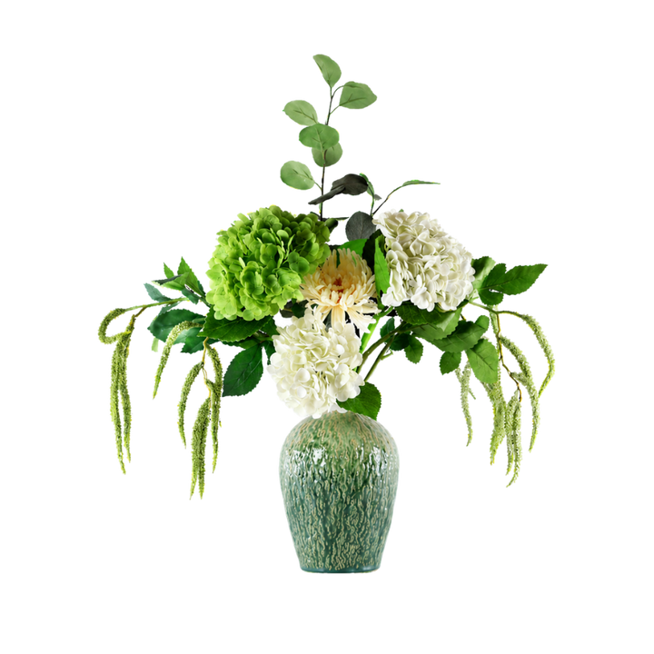 Evighedsbuket Nordisk Natur m. Hvide og Grønne Blomster
