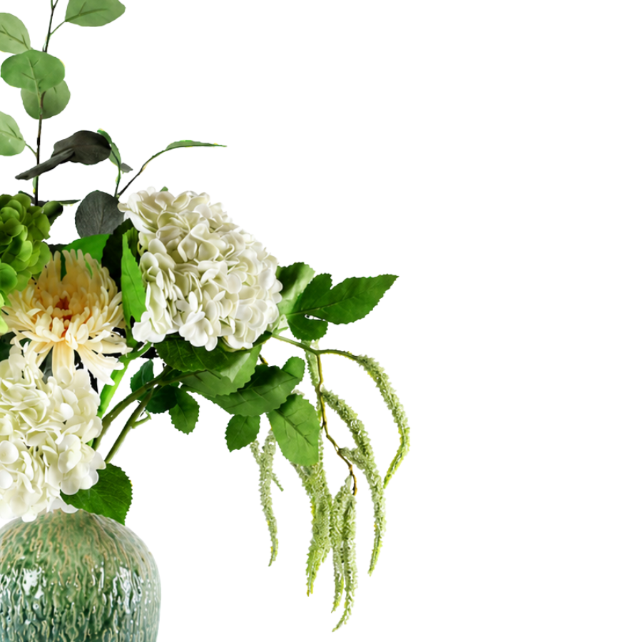 Evighedsbuket Nordisk Natur m. Hvide og Grønne Blomster