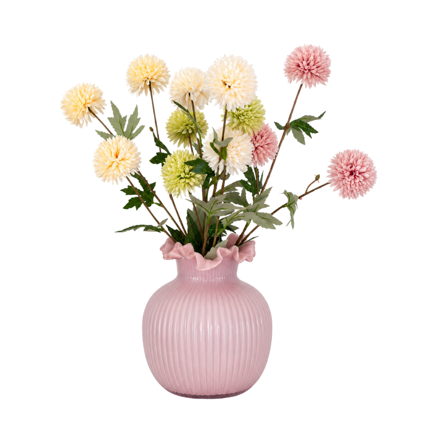 Evighedsbuket m. Krysantemum i Champagne, Hvid, Lysegrøn & Lyserød (H70cm)