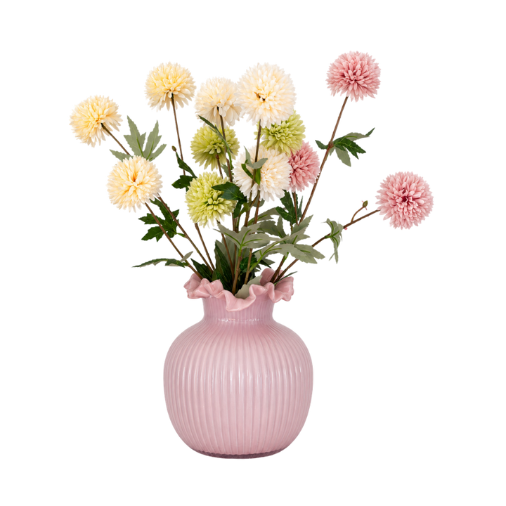 Evighedsbuket m. Krysantemum i Champagne, Hvid, Lysegrøn & Lyserød (H70cm)