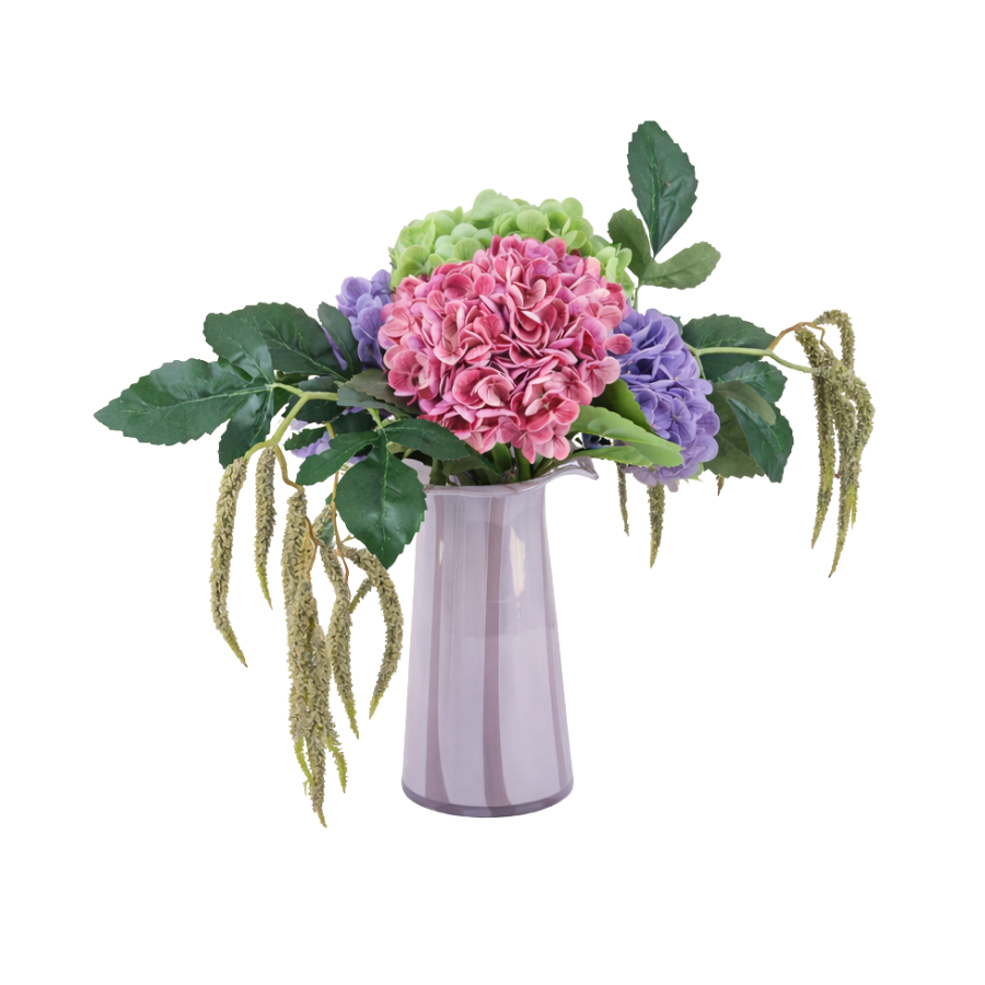 Evighedsbuket med Hortensia i Lyserød, Lilla & Grøn