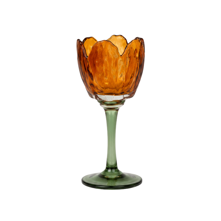 Fyrfadsstage Blomst Glas Amber/Grøn 9x20,5cm