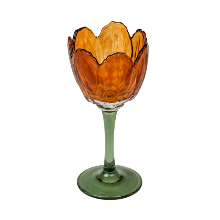 Fyrfadsstage Blomst Glas Amber/Grøn 9x24cm
