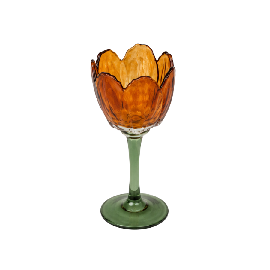 Fyrfadsstage Blomst Glas Amber/Grøn 9x20,5cm