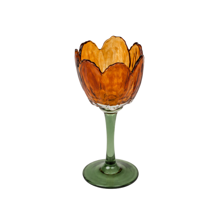 Fyrfadsstage Blomst Glas Amber/Grøn 9x20,5cm