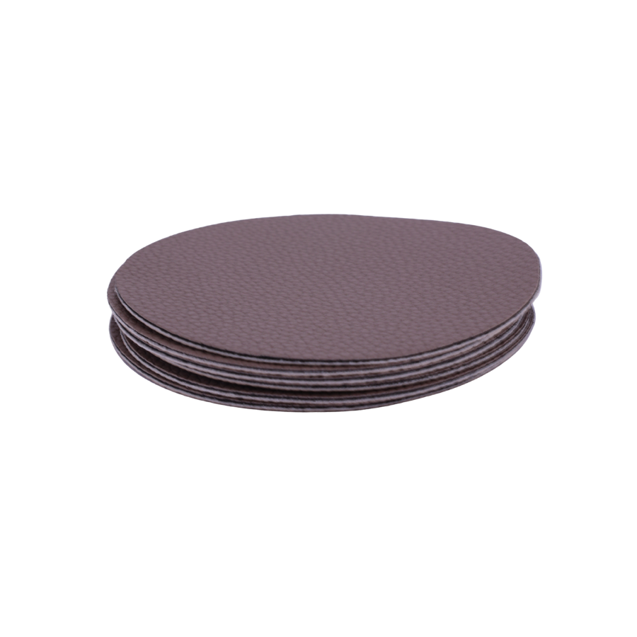 Glasbrik Rund PU Læder (Ø10 cm)Beige/Brun 6 stk