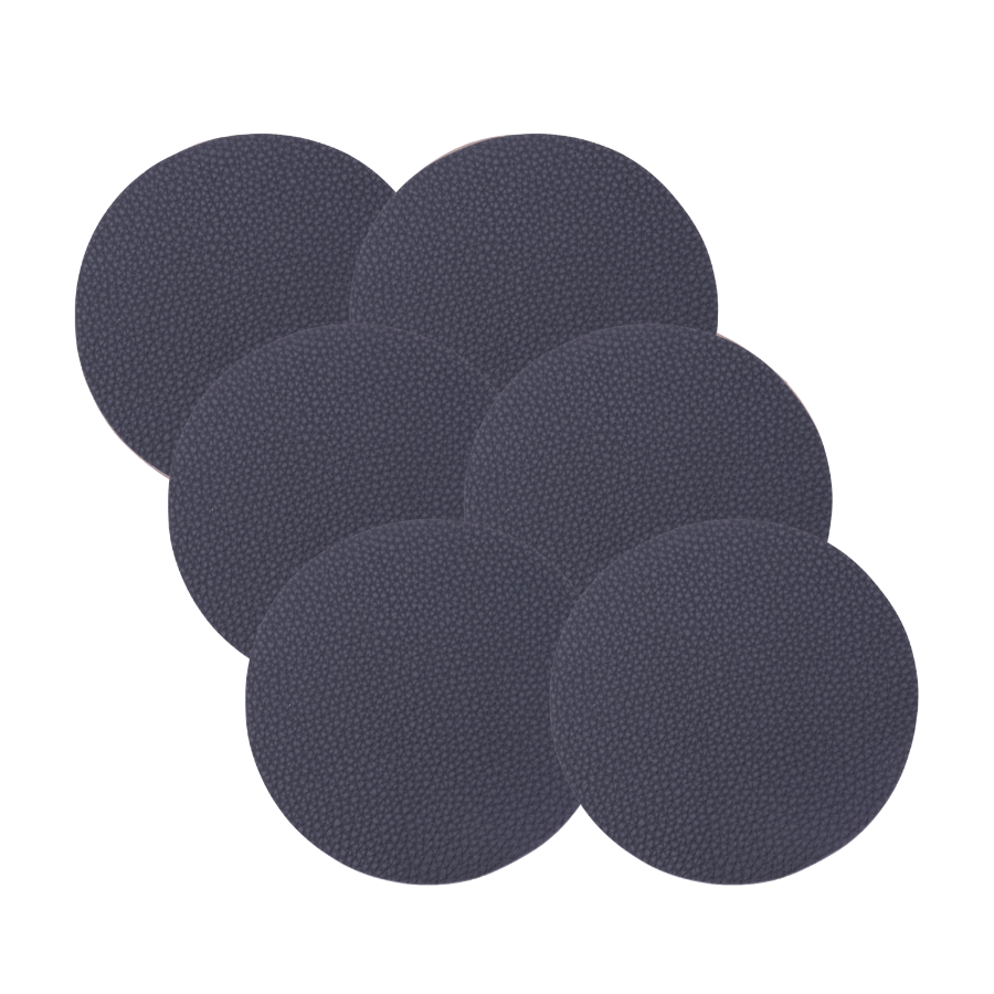 Glasbrik  Rund PU Læder (Ø10 cm)Sort/Grå 6 stk