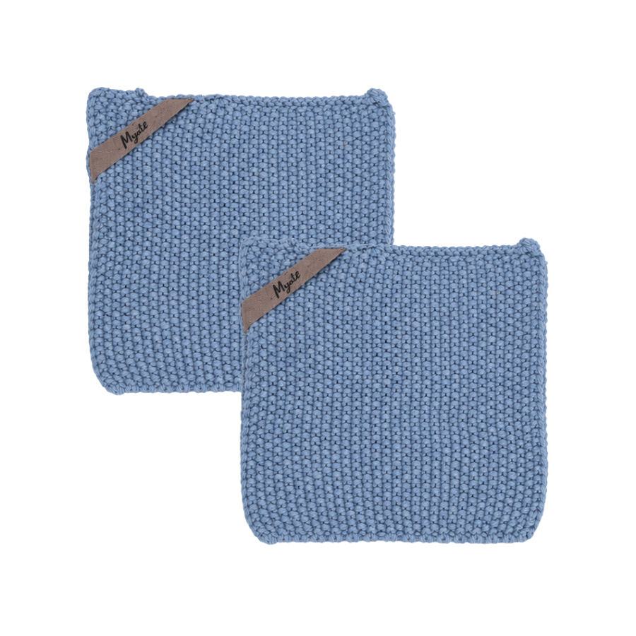 2 stk. Ib Laursen Grydelapper Mynte Strik i Blue Bell (22x22cm)