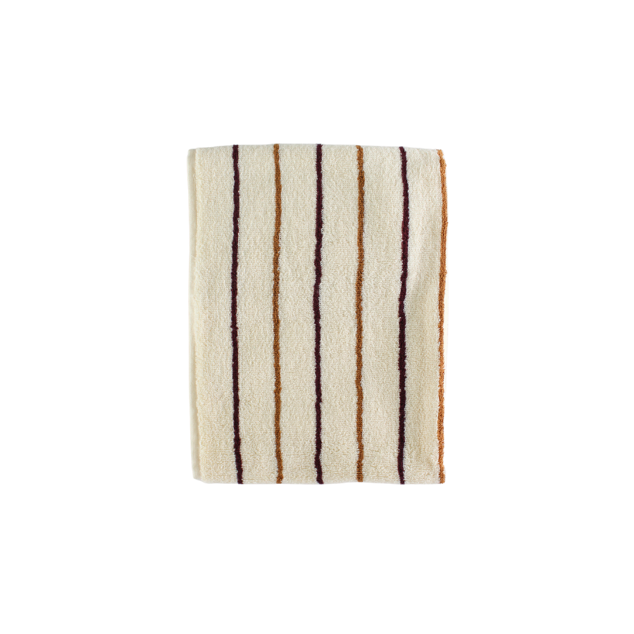 Håndklæde m Creme, Brun og Burgandy Stribe METHE (50x100cm)