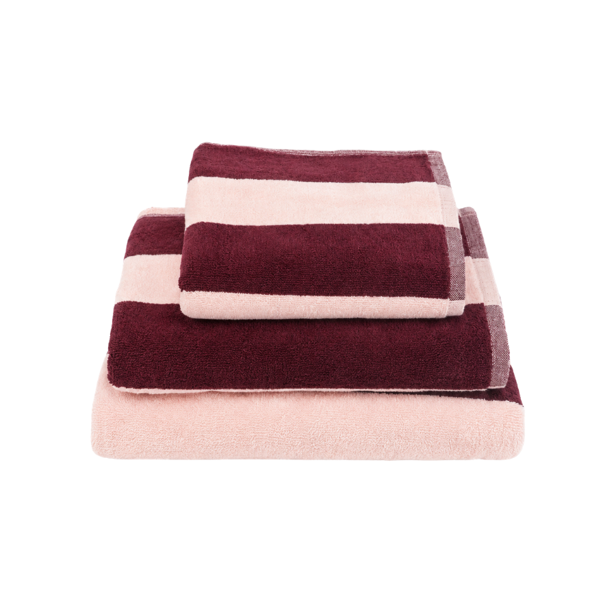 Håndklæde Strib Rosa/Bordeaux (50x90cm)