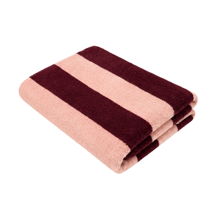 Håndklæde Strib Rosa/Bordeaux (70x135cm)
